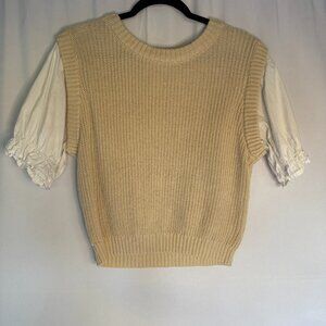 IN FEBRUARY women's sweater top Knit with blouse sleeve cream Small - 421